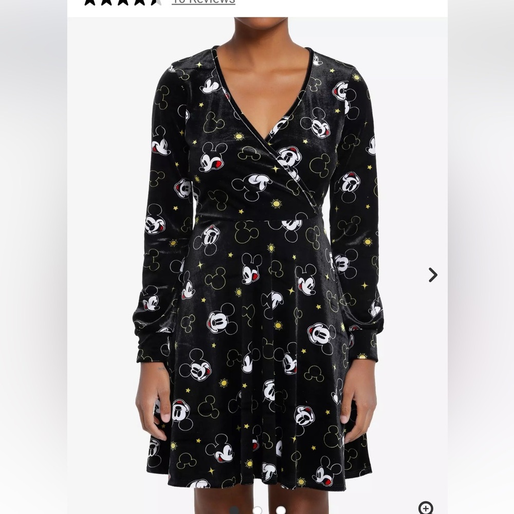 Disney Black Long Sleeve Velvet Mickey Mouse Dress